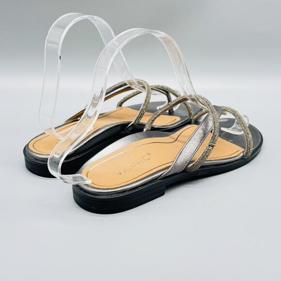 Vionic Sandals Womens 6.5 Silver Metallic Prism Rhinestone Strap Slide Comfort - Picture 7 of 11